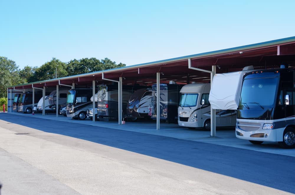 RVs parked at a storage unit in Tyler, TX